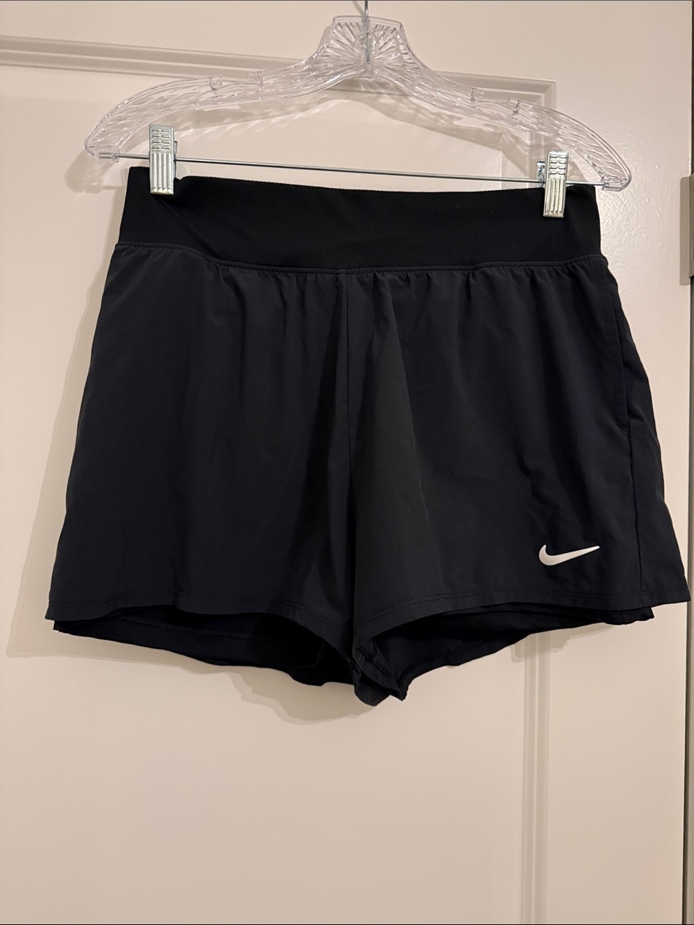 Nike Black Athletic Running Shorts with White Swoosh
